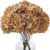 2 Bouquets Faux Hydrangea Flowers Vintage Artificial Silk Hydrangeas 10Heads Fake Floral Arrangements Wedding Party Autumn Garden Home Kitchen Table Center Decoration (Brown)