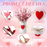 Valentine'S Day Table Centerpiece Decor Romantic Artificial Flower Stems Floral Heart Shaped Berry Picks With Metal Pots For Wedding Party Hotel Office Home Decoration(Pink)