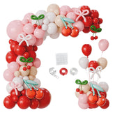 154Pcs Cherry Balloon Arch Kit, Pastel Pink Red White With 3Pcs Cherry Foil Balloons Garland For Cherry On Top Birthday Baby Shower Bachelorette Party Decorations