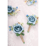 Rose Boutonnieres For Men Wedding Groom And Groomsmen Boutonniere For Rustic Fall Vintage Wedding Prom, Dusty Blue,Set Of 10