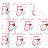 Girls 5Th Birthday Wrapping Paper Roll - Mini Roll - 17 Inch X 16.5 Feet - Girl Fairy Happy 5Th Birthday Wrapping Paper Perfect For Kids Girls, Baby Shower, Party