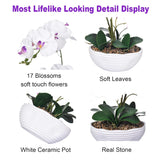 19" H Phalaenopsis Faux Orchid Plant Silk Orchid Centerpiece Artificial Floral Arrangement In Ceramic Pot (White)