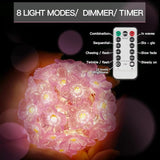 12.8FT Cherry Blossom Fairy Lights 40 LED Pink Flower String Lights Battery Operated with Remote for Bedroom Party Christmas Holiday Decor