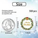 500 Pcs 1.5 Inch Merry Christmas Stickers Christmas Sticker Labels Roll For Envelopes,Gift Packing,Cards,Party Supplies (Christmas Wreath)