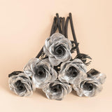 Artificial Flowers Metal Bouquet Roses Flower,6Pcs Silver Black Fake Rose,Aluminum Armature Crafted Waterproof,Office Hotel Table Decor,Mother'S Day Valentine’S Day Girl'S Birthday Party
