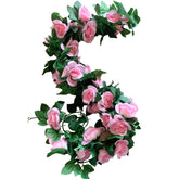 2 Pack Artificial Rose Vine Garland Fake Roses Flowers Plants Vines Hanging Floral Leaves Decoration For Wedding Party Table Garden Arch Wall Home Room Decor(Pink)