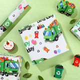 Trash Truck Birthday Wrapping Paper Roll For Boys, Green Garbage Truck Wrapping Paper For Kids Birthday Holiday Baby Shower Party Decorations, 17 Inch X 16.4 Feet