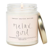 Relax Girl, Peppermint, Cedar, Clove, And Eucalyptus Scented Soy Wax Candle For Home | 9Oz Clear Jar, 40 Hour Burn Time, Non Toxic, Made In The Usa
