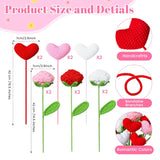 12 Pcs Crochet Heart Rose Handmade Knitted Flowers Valentine'S Day Heart Picks Knitted 16.5 Inch Red Pink White Valentine Vase Filler For Gift Artificial Bouquet Centerpiece Home Decor