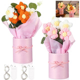 2 Sets Crochet Flowers Bouquet With String Lights, Handmade Knitted Crochet Bouquet Decoration Artificial Versatile Flowers For Mother'S Day Home Decor Party Gift Plants, Pink And Orange