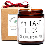 Funny Gifts For Women And Men, My Last Fuck Oh Look It'S On Fire Candle, Cool Funny Birthday Gag Gift For Her, Friends, Bff, Coworkers, Sandalwood & Rose Scented Candle,7Oz