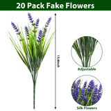 20 Bundles Artificial Plants Outdoor, Uv Resistant Fake Flowers? Realistic Faux Lavender Shrubs For Porch Garden Window Box Home Decoration (Purple)