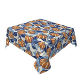 Fall Thanksgiving Tablecloth Square 52x52 Inch Autumn Harvest Themed Blue Burnt Orange Pumpkin Leaves Decorative Table Cloth Holiday Seasonal Farmhouse for Indoor Party Kitchen Dinner Picnic Decor