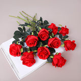 8Pcs Red Roses Artificial Flowers Realistic Long Stem Fake Roses Bouquet, Faux Silk Flowers For Diy Bouquets Wedding Centerpieces Arrangements Home Party Decor