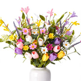 12 Pack Spring Decorations For Home, 4 Colors Flowers Artificial For Decor, 17 Inch Flores Artificiales Para Decoracion With Tulips, Daisy And Forsythia For Spring Summer Decor