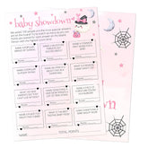 Hilarious Baby Shower Games, 25 Sets Halloween Baby Showdown + Answer Card, Pink Ghost Gender Reveal Game Cards For Party Announcement Supplies - A10