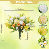 8Pcs Yellow Roses White Flowers Artificial Silk Hydrangea Bouquets Faux Floral Arrangements Picks Fake Spring Flowers For Cemetery Grave Vase Wedding Home Decor Indoor Outdoor