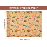 Kraft Animal Birthday Wrapping Paper Roll - Mini Roll - 17 Inch X 16.5 Feet - Animal Happy Birthday Wrapping Paper Perfect For Kids, Baby Shower