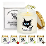 6 Set Valentine Cat Lover Gifts For Women Funny Black Cat Scented Candles It'S Fine Everything Is Fine Inspirational 3.5 Oz Soy Wax Jar Candles Gift For Mom Lady Teacher Coworker Birthday
