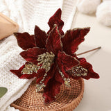 6 Pcs Christmas Poinsettia Artificial Flowers Shining Glitter Artificial Flower For Xmas Tree Wreath Ornaments New Year Wedding Party Holiday Diy Decoration, Burgundy