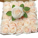 25Pcs Artificial Flowers Silk Rose Shimmer Blush Real Touch Fake Rose With Stem Faux Flowers Gift Box For Weddings Diy Floral Arrangements Centerpiece Bridal Shower Party Home Decoration