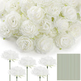 100 Pcs Flowers Long Stem Artificial Rose, 3.2 Inches Silk Rose Head Flowers Fake For Wedding Bridal Bouquet Independence Day Home Floral Diy Centerpieces Party Decoration (White)