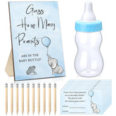 122 Pcs Guess How Many Baby Shower Game Set 100 Guessing Cards 20 Pencils 1 Plastic Baby Candy Bottle 1 Elephant Wood Standing Sign Decorations For Gender Reveal Party Favors