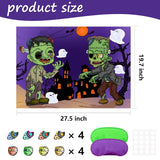 Pin The Tail Game Pin The Eyeball On The Zombies , Two Blindfold Zombies On The Game Poster Halloween Classroom Stickers Games ,Halloween Zombie Party Games
