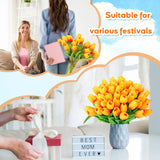 100 Pcs Artificial Real Touch Tulips Fake Artificial Tulip Flower Bulk Bouquet With Stem For Table Centerpieces Wedding Bridal Easter Mother'S Day Garden Home Decor, 13.4''(Sunset Red)