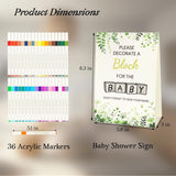 98Pcs Baby Shower Games Sign Kit, Baby Shower Blocks To Decorate - 60 Blank Wooden Blocks(1.5 Inches Each),36 Markers,A Baby Shower Sign And Wooden Storage Box,Fun Party Favors