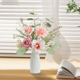 Small 11" Artificial Flowers In Ceramic Vase - Pink Silk Flower Centerpiece For Dining Table, Office, Wedding & Farmhouse, Home Decor Gifts