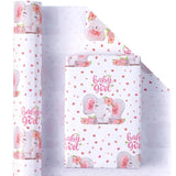 Baby Girl Wrapping Paper - Mini Roll - 17 Inch X 33 Feet - Adorable Pink Elephant Design For Baby Shower, Party, Holiday