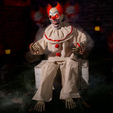 Halloween Animatronic Sitting Clown, Halloween Animated Decorations with Sound Activated, Creepy Sound, Light Up Eyes, Scary Move, Haunted House Holiday Spooky Decor Horror Prop, for Indoor Outdoor