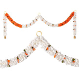 Toran Bandanwaar Artificial Flower Garland For Wall Door Hanging Home Temple Festival Wedding Function Party Decoration Décor And Gifting (White And Orange)