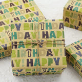 Happy Birthday Green Wrapping Paper For Men Women Boys Girls Kids,Gift Wrap, 20 X 28 Inches Per Sheet (6 Sheets: 23 Sq. Ft. Ttl.) Brown Recycled Kraft Folded Paper For Baby Shower Daddy All Birthday Occasions