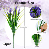 24 Bundles Artificial Plants Flowers Outdoor, Faux Lavender Flowers With Monkey Grass, Uv Resistant Plastic Faux Plants For Indoor Outdoor Window Patio Hanging Planter Home Decor