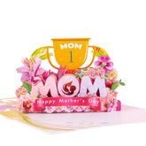 3D Pop Up Mothers Day Cards, No.1 Mom Trophy Pop Up Gift Greeting Card, 3D Happy Mothers Day Card With Envelope With Blank Insert For Best Mom Women Wife Daughter Grandma