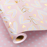 Wedding Wrapping Paper Roll, 17In X 33Feet Gold Foil Heart Bridal Shower Gift Wrap For Mothers Day, Engagement, Baby Shower, Valentines Day