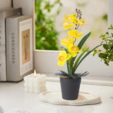 Real Touch Artificial Orchids Flower In Pot, Yellow Faux Orchids Flowers With Vase Fake Phalaenopsis Orchids Arrangement For Table Centerpiece Wedding Party Office Decor