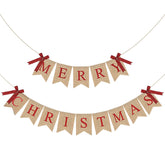 Merry Christmas Banner Xmas Burlap Bunting Garland Christmas Decorations For Fireplace Chimney Wall Tree Party Indoor Outdoor Party Office Classroom(Flaxen)
