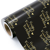 Funny Birthday Wrapping Paper Roll - Mini Roll - 17 Inch X 16.5 Feet - Black And Gold Rude Happy Fucking Birthday Adult Wrapping Paper For Adult, Girlfriend, Boyfriend, Anniversary
