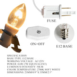 4 Pack 6 Ft Accessory Cord With Incandescent Light Bulb E12 Socket White Cord With On/Off Switch Plug, C7 Candelabra Lig