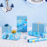 Shark Reversible Wrapping Paper Roll - 1 Roll 17” X 33 Ft Happy Birthday Wrapping Paper Roll Kids Blue Ocean Birthday Gift Wrap Roll Boys Wrapping Paper Polka Dot Design Summer Bday Party Favor