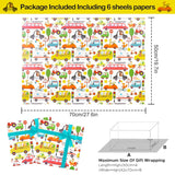 Birthday Wrapping Paper For Kids Boys Girls, Animal Transport Design Gift Wrapping Paper, Cartoon Animals 6 Sheets Folded Flat 20X28 Inches Per Sheet For Birthday Baby Shower