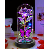 Valentines Day Gifts For Her, Valentines Rose Flowers Gifts, Birthday Gifts For Women, Galaxy Crystal Light Up Rose In A Glass Dome, Valentine Day For Her Women Mom Girlfriend, Purple Butterfly