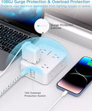 Surge Protector Power Strip 10FT Braided Flat Plug Extension Cord 8 Outlets 4 USB Ports 2 USB C 1080J