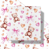 Bear Bow Wrapping Paper Roll For Baby Girl, Mini Roll, Pink Bear With Heart, Bow And Star Gift Wrap Paper For Baby Shower, Birthday And Special Occasions, 17 Inches X 16.4 Feet