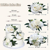 3Pcs Ivory White Silk Flowers For Cakes Decorations Artificial Rose Peony Butterfly Wedding Cake Toppers Decorating Fake Floral Anniversary Birthday Party Arrangements Table Centerpieces Pre-Made
