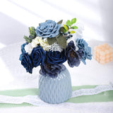 Dusty Blue Artificial Flowers Combo Box Set,Fake Silk Flowers Arrangement Bouquets With Stem Leaf For Diy Wedding Flower Centerpiece Wedding Centerpieces, Blue And White