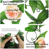 4 Pack 7.8Ft Artificial Rose Vines With Green Leaves Fake Flowers Plants Hanging Garden Vine Garland For Wedding Home Party Decor Rustic Craft Supplies (Aqua)